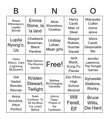 Main Character Energy Bingo Card