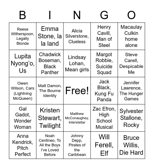 Main Character Energy Bingo Card