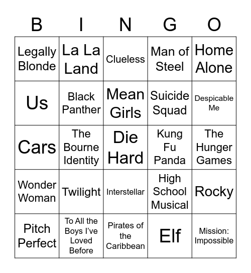 Main Character Energy Bingo Card