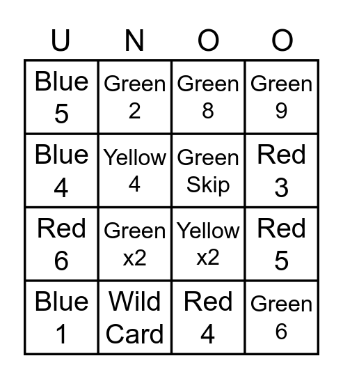 Uno Bingo Card