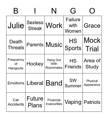 My Roommates Made Fun of: Bingo Card