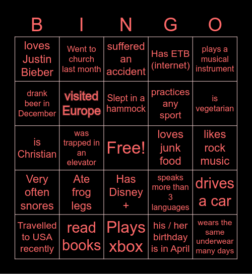 T6 Bingo Card