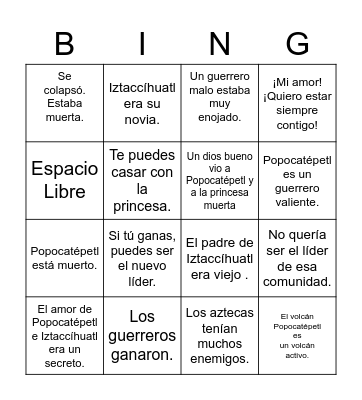 Un amor trágico Bingo Card