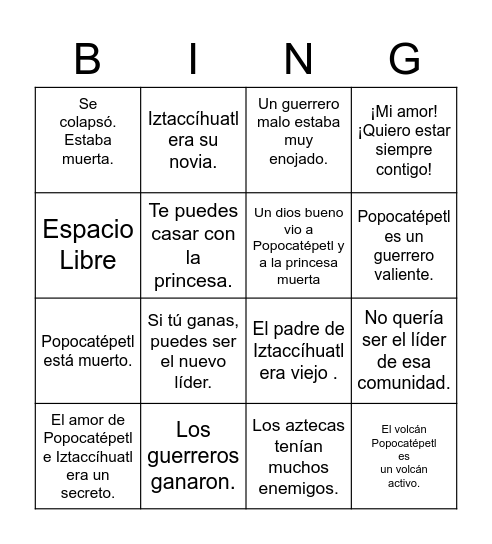 Un amor trágico Bingo Card