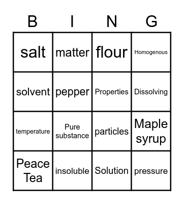 Mixtures & Solutions Bingo Card