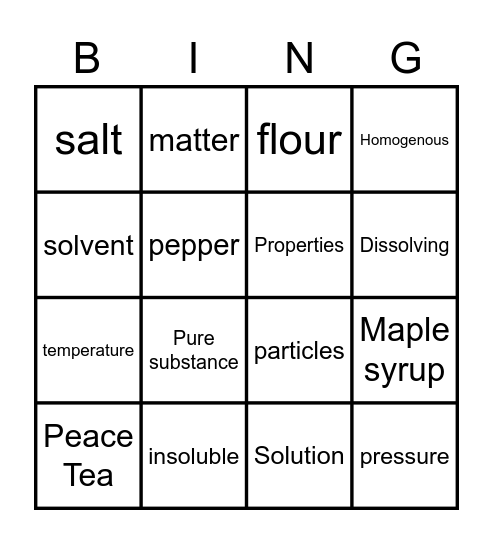 Mixtures & Solutions Bingo Card