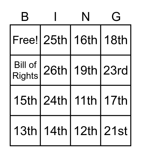 Amendment Review Bingo Card