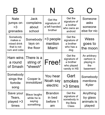 Phi Tau Bingo Card