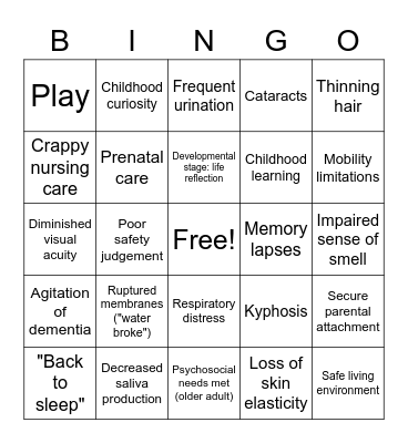 Benjamin Button Bingo Card