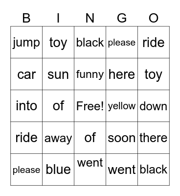 Sight Word Bingo! Bingo Card