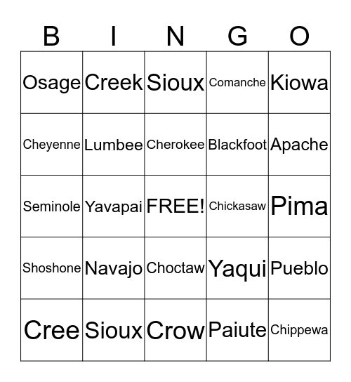 Native  Bingo Card