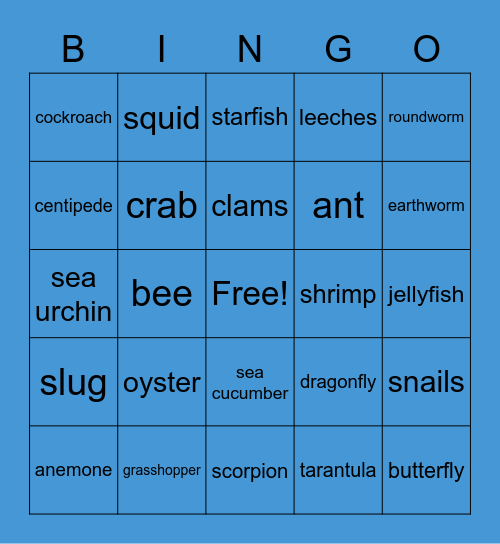 ANIMALS Bingo Card