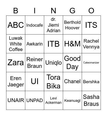 J's Bingo Card