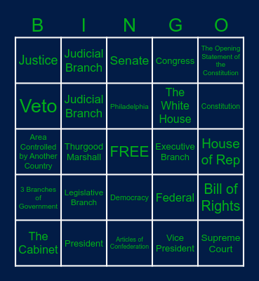 United States Government Bingo Card