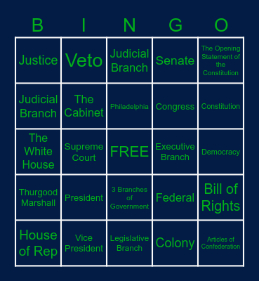 United States Government Bingo Card