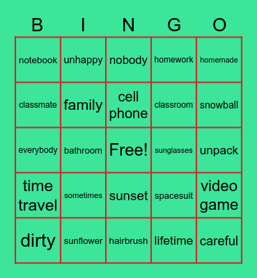 Spelling List 6 Bingo Card