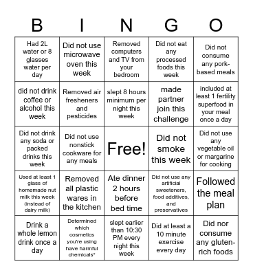 FERTILITY BINGO Card