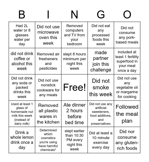 FERTILITY BINGO Card