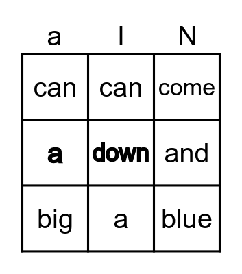 Sight Words A Bingo Card