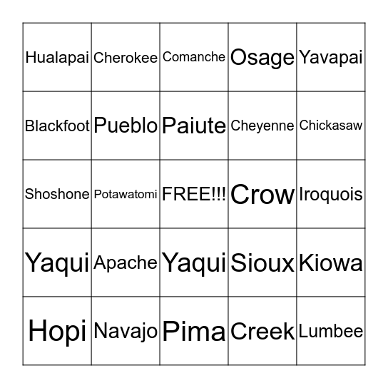 Native Bingo Card