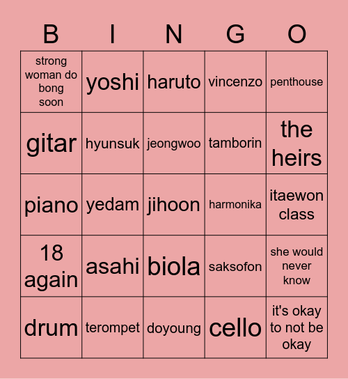 Sejeong Bingo Card