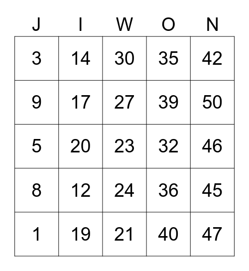 JIWONSG00 Bingo Card
