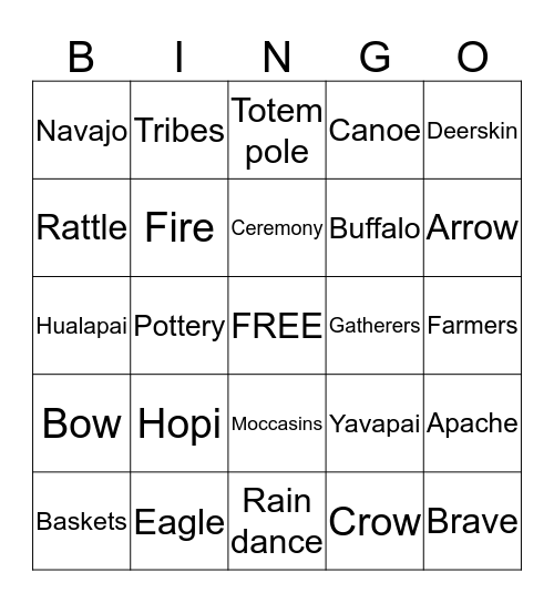 Native  Bingo Card