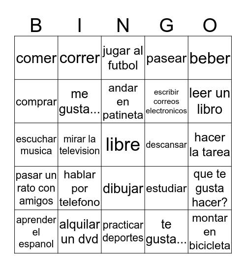 Unit 1.1 Vocabulario  Bingo Card