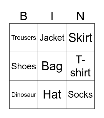 Clothes KB1 Bingo Card