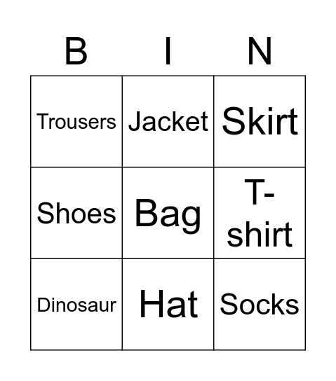 Clothes KB1 Bingo Card