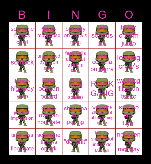 Halo Monday Bingo Card