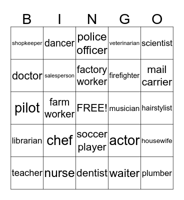 Community helpers  Bingo Card