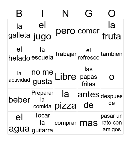 Unit 1.1 Vobulario 2 Bingo Card