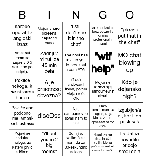 ✨angleščina✨ Bingo Card