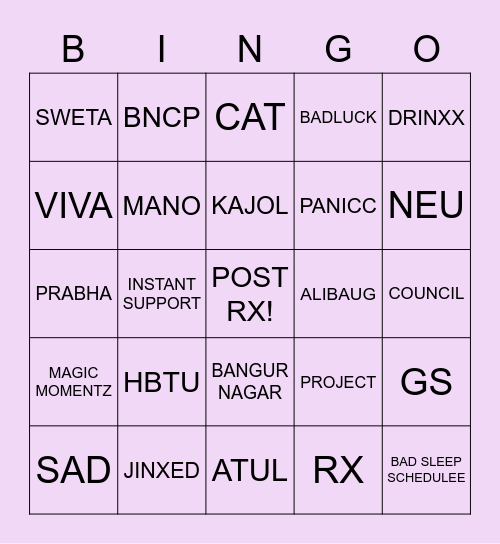 Sreia's Bingo Night Bingo Card