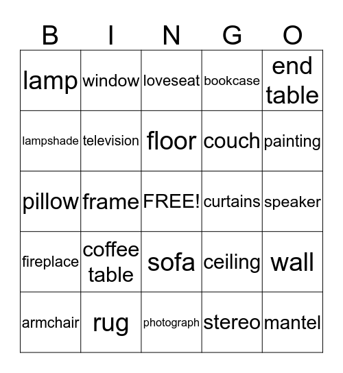 Living Room Bingo Card