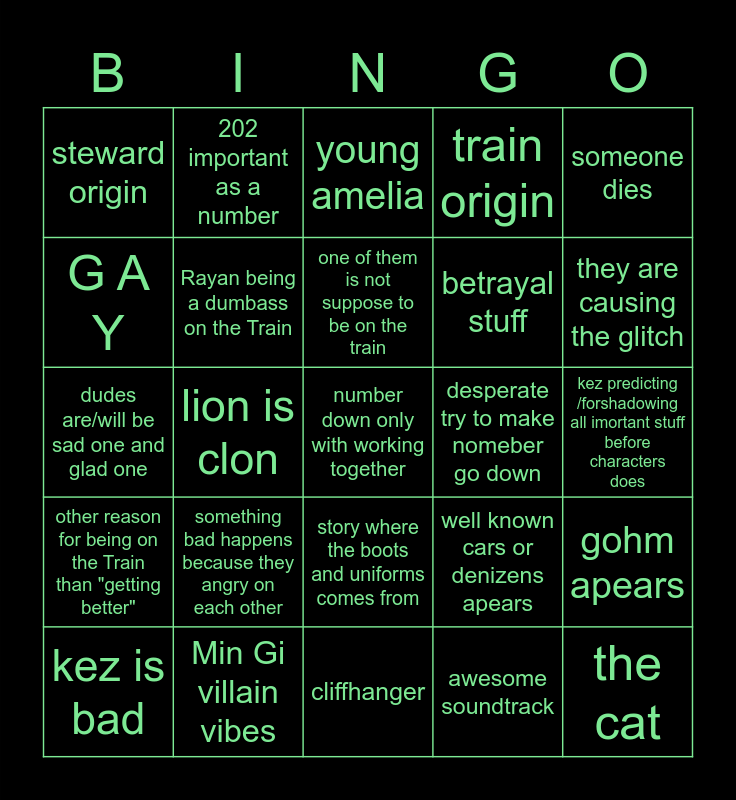 Infinity Train Book 4 Bingo Card