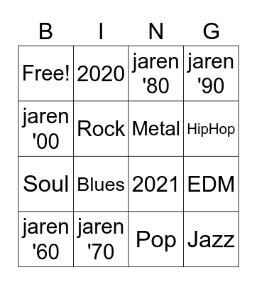 Muziekbingo Card