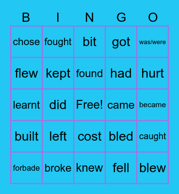 Irregular Verbs Bingo Card