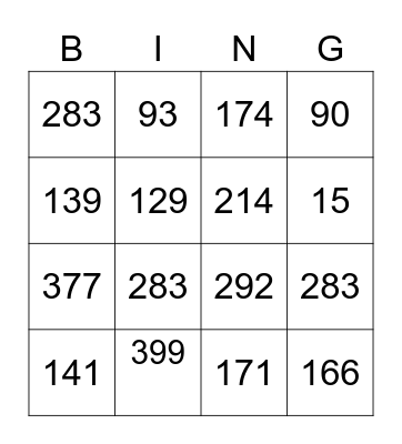 Division With Regrouping Bingo Card
