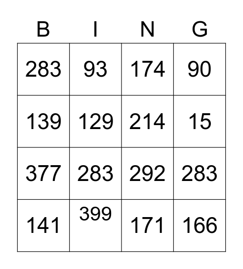 Division With Regrouping Bingo Card