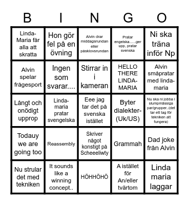 Engelska bingo Card
