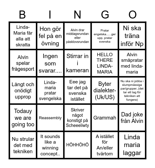 Engelska bingo Card