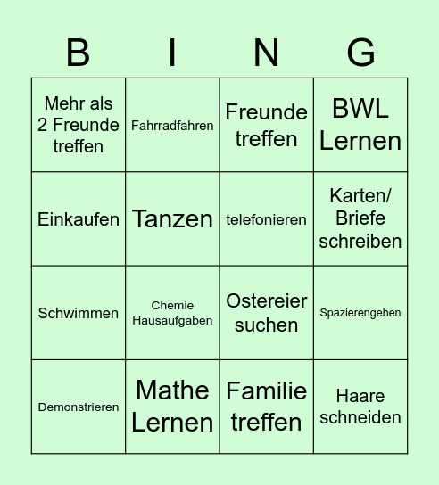 Meine Osterferien Bingo Card