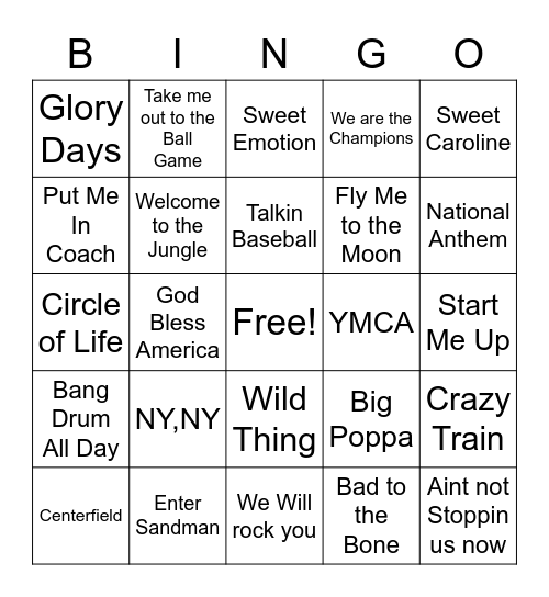 Baseball Bingo Card