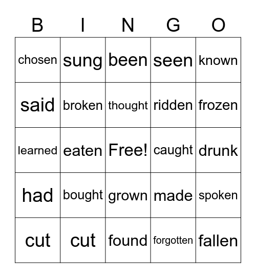 Past Participle Bingo Card