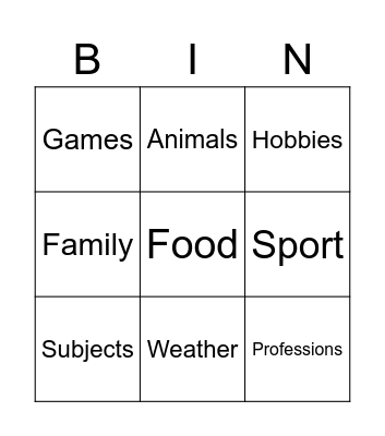 Topics Bingo Card
