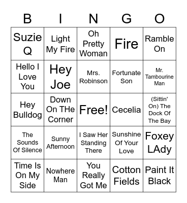 WS 60s Rock Bingo Card