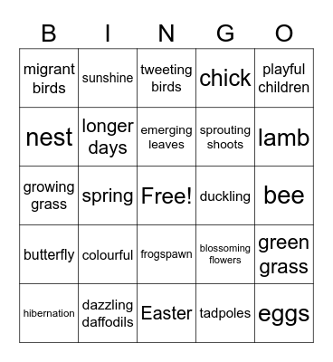 Spring 2021 Bingo Card