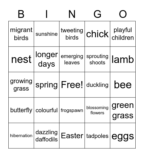 Spring 2021 Bingo Card